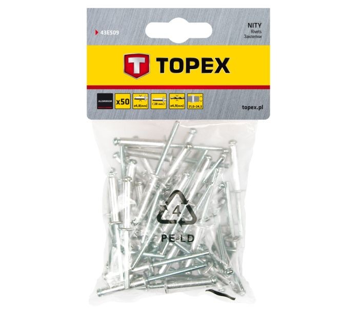 Fits TOPEX-NEO-GRAPHITE NARZ�DZIA 43E509 TOPEX ALUMINUM RIVETS, 4.8 X 28MM - 50