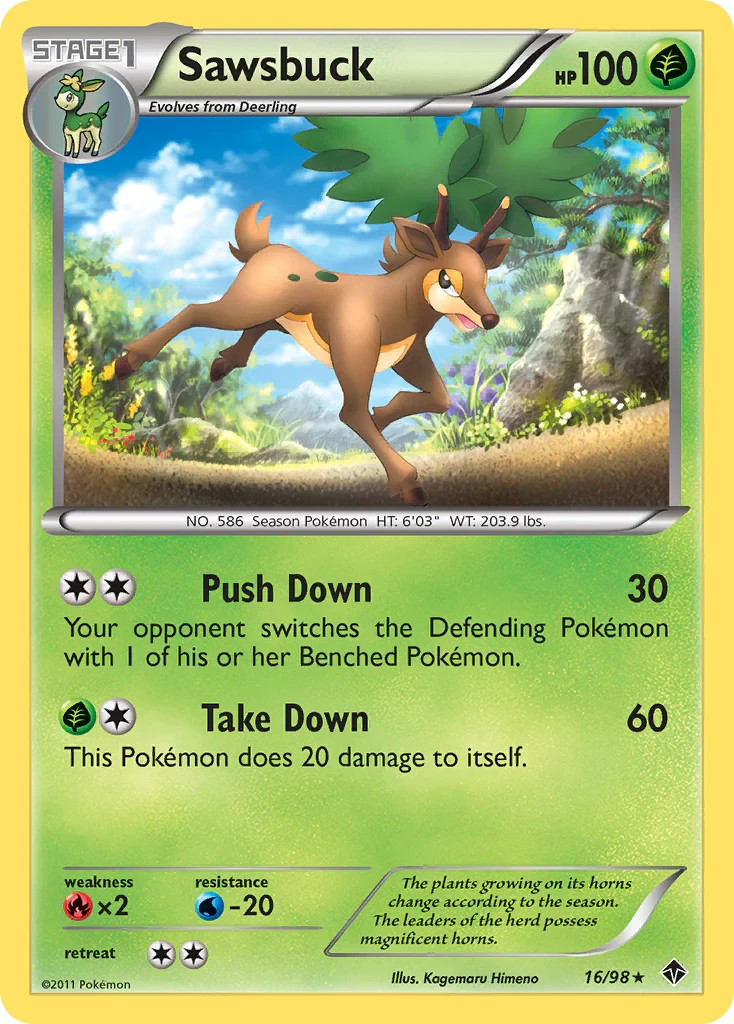 Sawsbuck 16/98 Emerging Powers Pokemon Card NM
