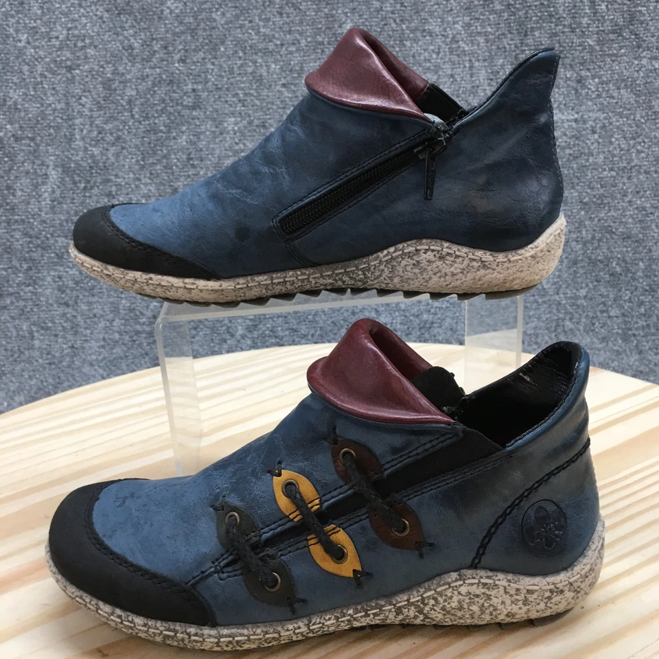 Rieker Botas Mujer 36 Botín Azul Imitación Cuero Cremallera Lateral Informal Z7582-00 Foto 2 de 4