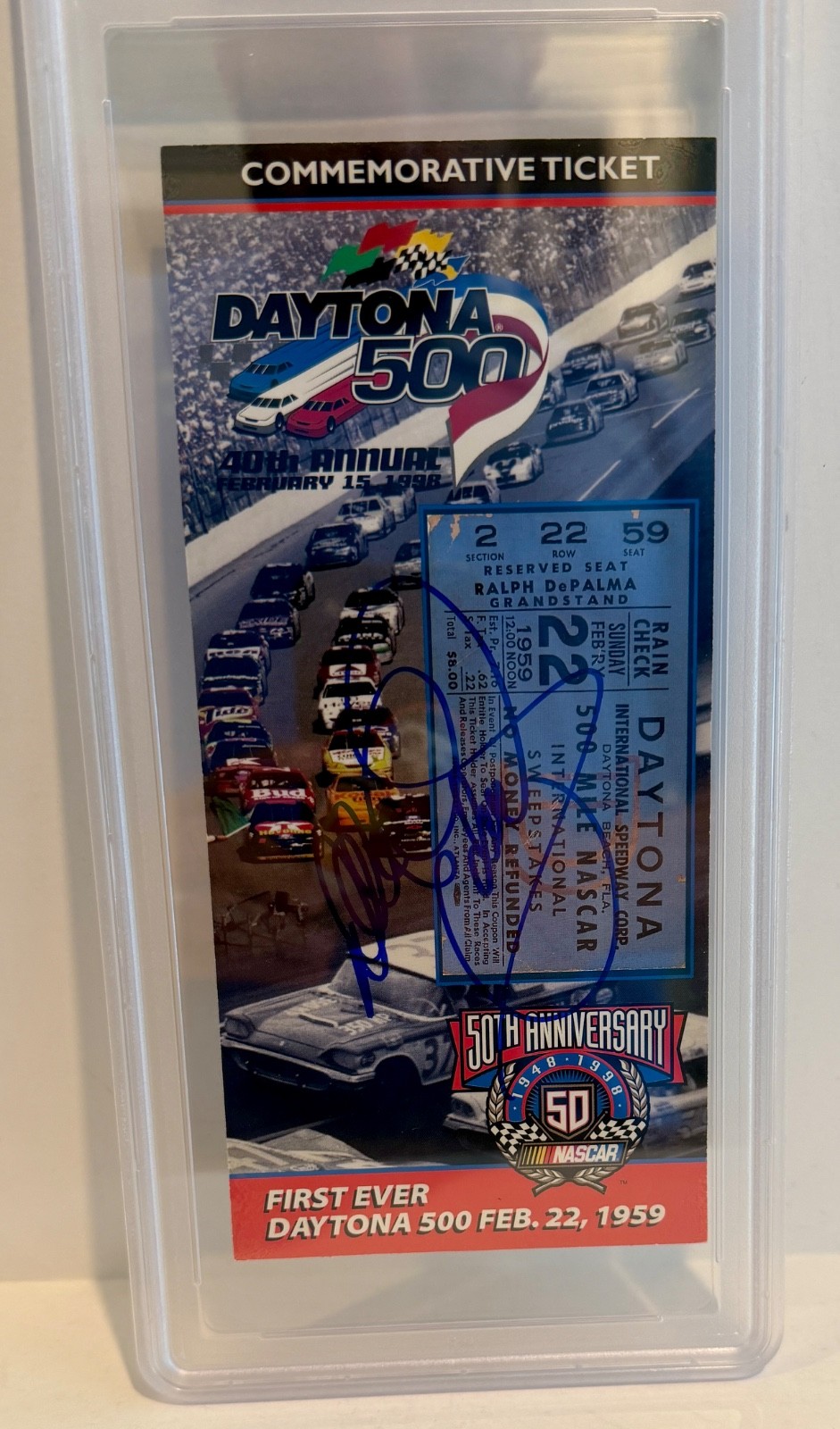 1998 Dale Earnhardt Sr. Signed Daytona 500 Commemorative Ticket LE PSA DNA view 2