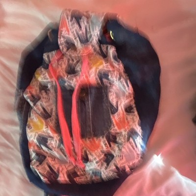 Kids Denim Drawstring Backpack Graphic Print Blue Multicolor Orange Adjustable