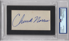 CHUCK NORRIS FIRMATO TAGLIO AUTOMATICO FIRMA PSA/DNA LASTRA/CAMMINATORE INCASSATO, TEXAS RANGER