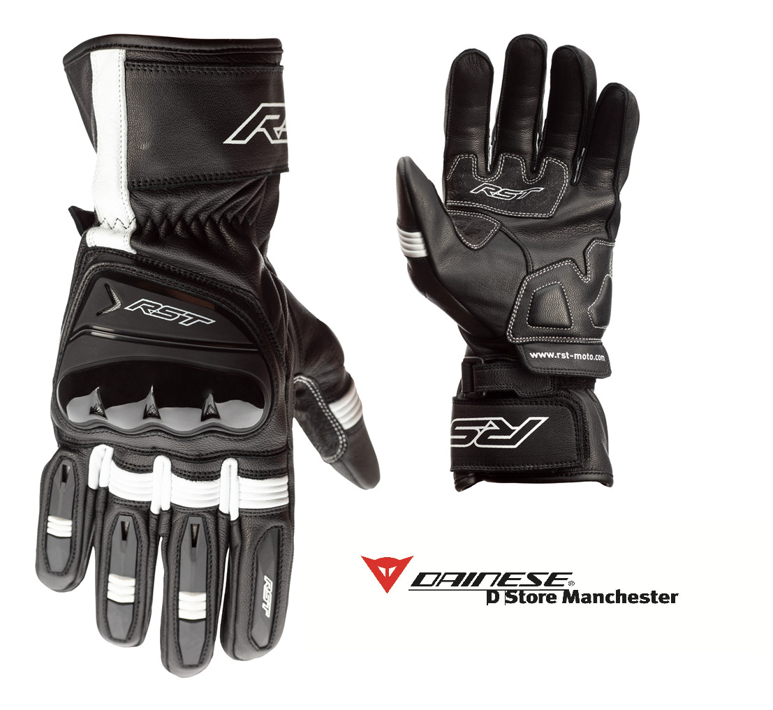 RST Pilot Black/White Sport Touring Urban Leather Motorcycle Gloves L