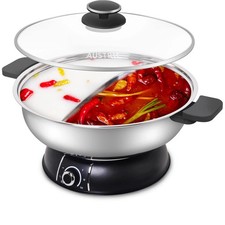 Austric Electric Dual-Sided Shabu Shabu Mongolian Hot Pot 304 Stainless Steel 5L