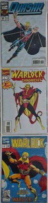 Quasar #50 (top), Warlock Chronicles #1 (middle), and Warlock and the Infinity 