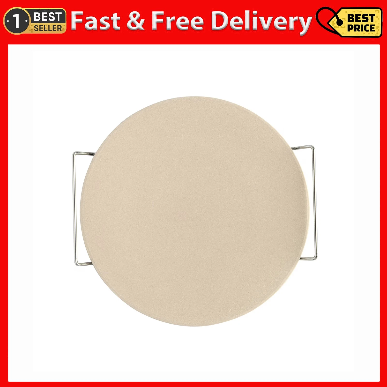 2 Piece Ceramic Pizza Stone with Steel Holder, 13" X 13"