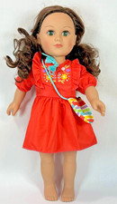My Life As Doll 18" Brunette Green Eyes Cititoy 2013 Red Dress Striped Bag