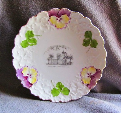 Old Osceola IA Souvenir China Plate Handpainted Pansies