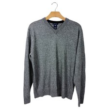 Vintage Gap V Neck Sweater Large Mens Gray 100 Merino Wool Soft Hong Kong 2004