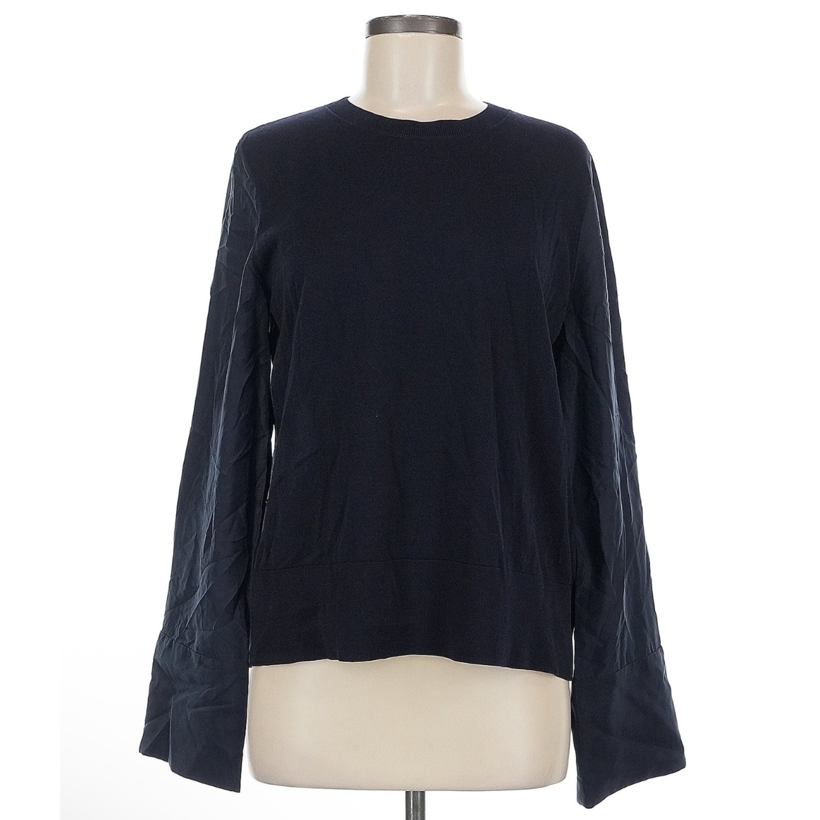 COS Top Shirt Long Sleeve Ribbed Black Cotton & Silk Medium M