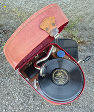 RARES  TELEFUNKEN " LIDO " KOFFER GRAMMOPHON MIT SCHELLACKPLATTE & ERSATZ NADELN