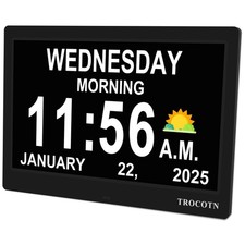 Dementia Large Display Calendar Alarm Clock Seniors Day Date 10 Inch Black