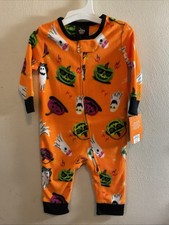 Infant Plush Orange Ghost  Pumpkin Halloween Sleeper Pajamas Size 6-9 Months