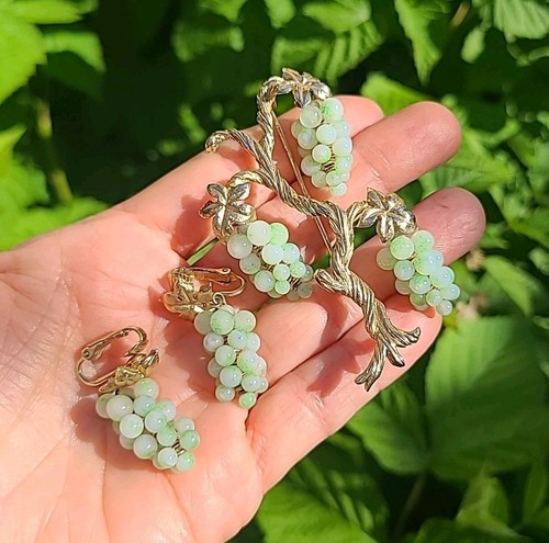 Vintage Signed Marvella Three Grape Cluster Dangle Pin Brooch & earrings - Picture 16 of 16