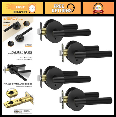 4 Pack Matte Black Privacy Door Handles with Lock - Heavy Duty Interior Levers