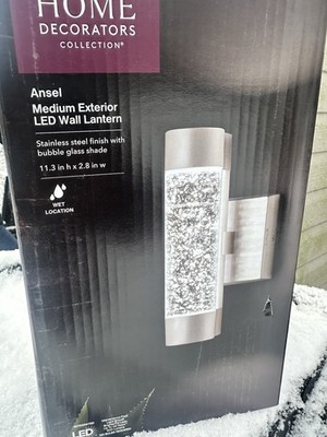 NIB Home Decorators Ansel Black Bubble Glass LED Outdoor Light Cylinder Sconce