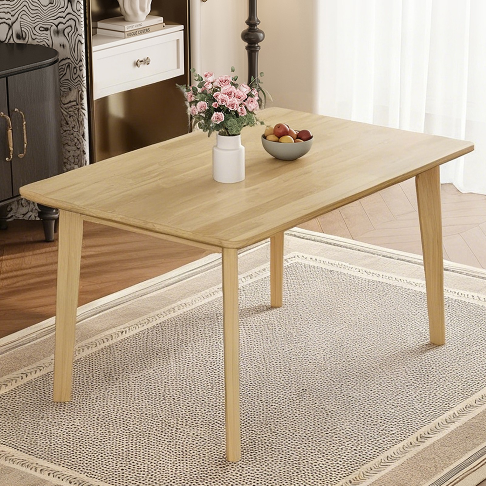Rustic Farmhouse DiningTable - Solid Wood Frame, Minimalist 