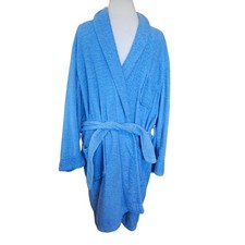 VTG 70s Mens Blue Terrycloth Smoking Robe 3 Pockets Sz M Cotton Holds Cigarettes
