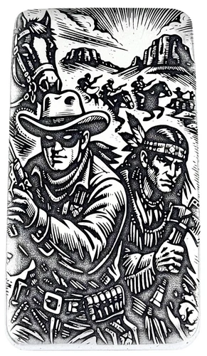 10 ozt 999 Fine Silver Art Bar - Lone Ranger & Tonto - ADAMO TECHNE