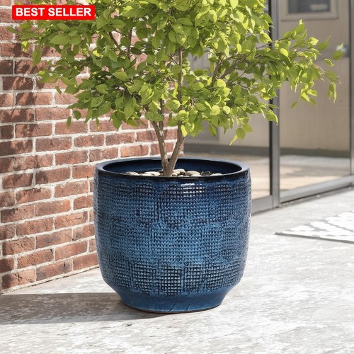Planter Pot Large 15.75 Inch Ceramic Gradient Glazed Indoor Outdoor Garden Decor
