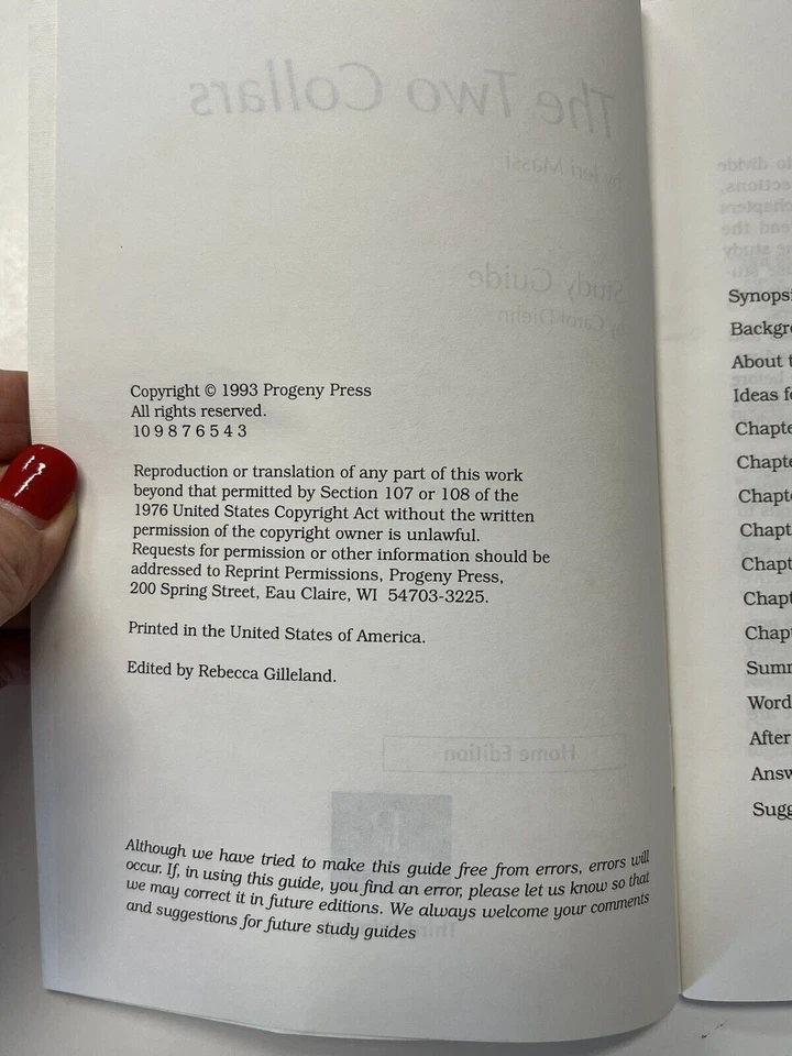 The Two Collars Study Guide By Carol Diehn Home Edition Progeny Press #203H P503 - Image 3 of 4