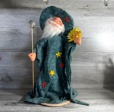 Vintage RARE 1997 Annalee Wizard Figurine w/Staff & Sun Face Handmade Blue Robe