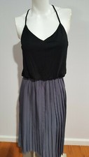 LOFT WOMEN'S PETITE BLACK/GRAY PLEATED DRESS SIZE XSP