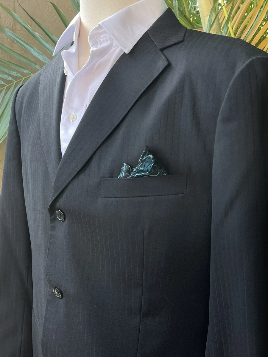 MENS BLAZER 46 BESPOKE COUTURE SPORTS COAT SUIT JACKET BLACK PINSTRIPE SIZE 46