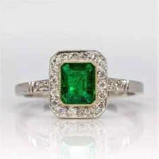 3 CT Emerald Cut Lab-Created Emerald Halo Wedding Rings 14K Two-Tone Gold Plated
