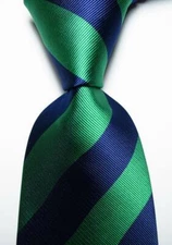 New Classic Striped Dark Blue Green JACQUARD WOVEN 100% Silk Men's Tie Necktie