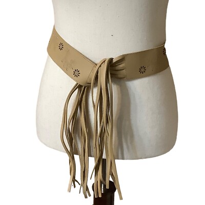 Western Tan Fringe Belt Yves Saint Laurent 1980s Tan Suede Fringe Wide Western Belt  main image 4