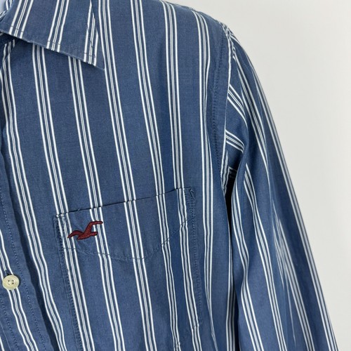 Hollister Button Down Shirt Mens Large Blue White Striped Long Sleeve - Picture 3 of 12