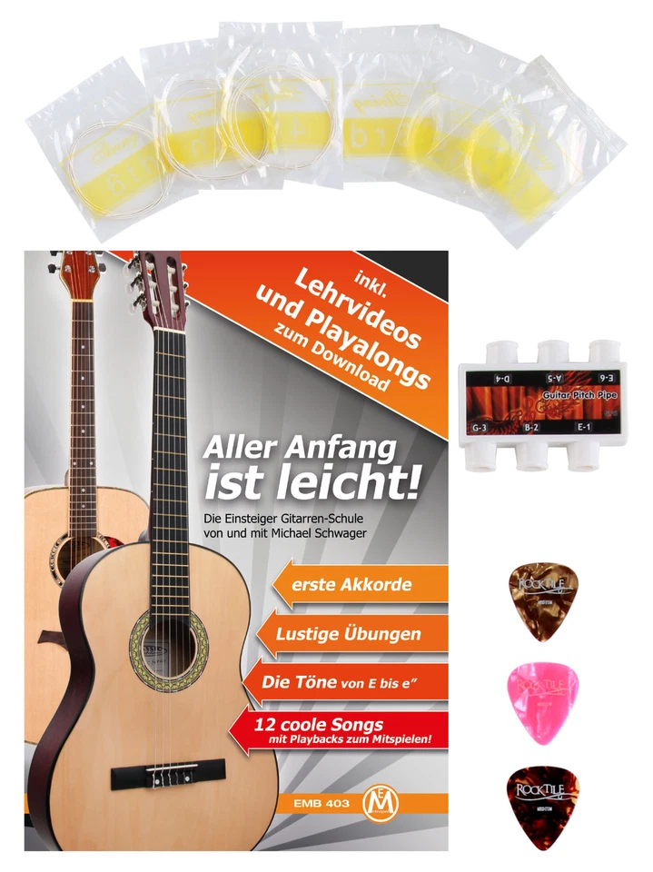 Set Guitare Concert Classique 3/4 Cordes Plectres Housse Pitch Pipe Accordeur - Photo 4/4