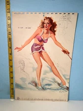July 1949 Freeman Elliott "If I Slip, I'm Sunk" Pinup Art Calendar Page 8x12