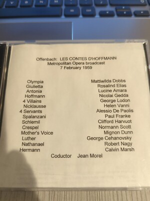 Rare Live Opera Recording CD 138-Contes D'Hoffmann 1959 Dobbs Elias Amara Gedda