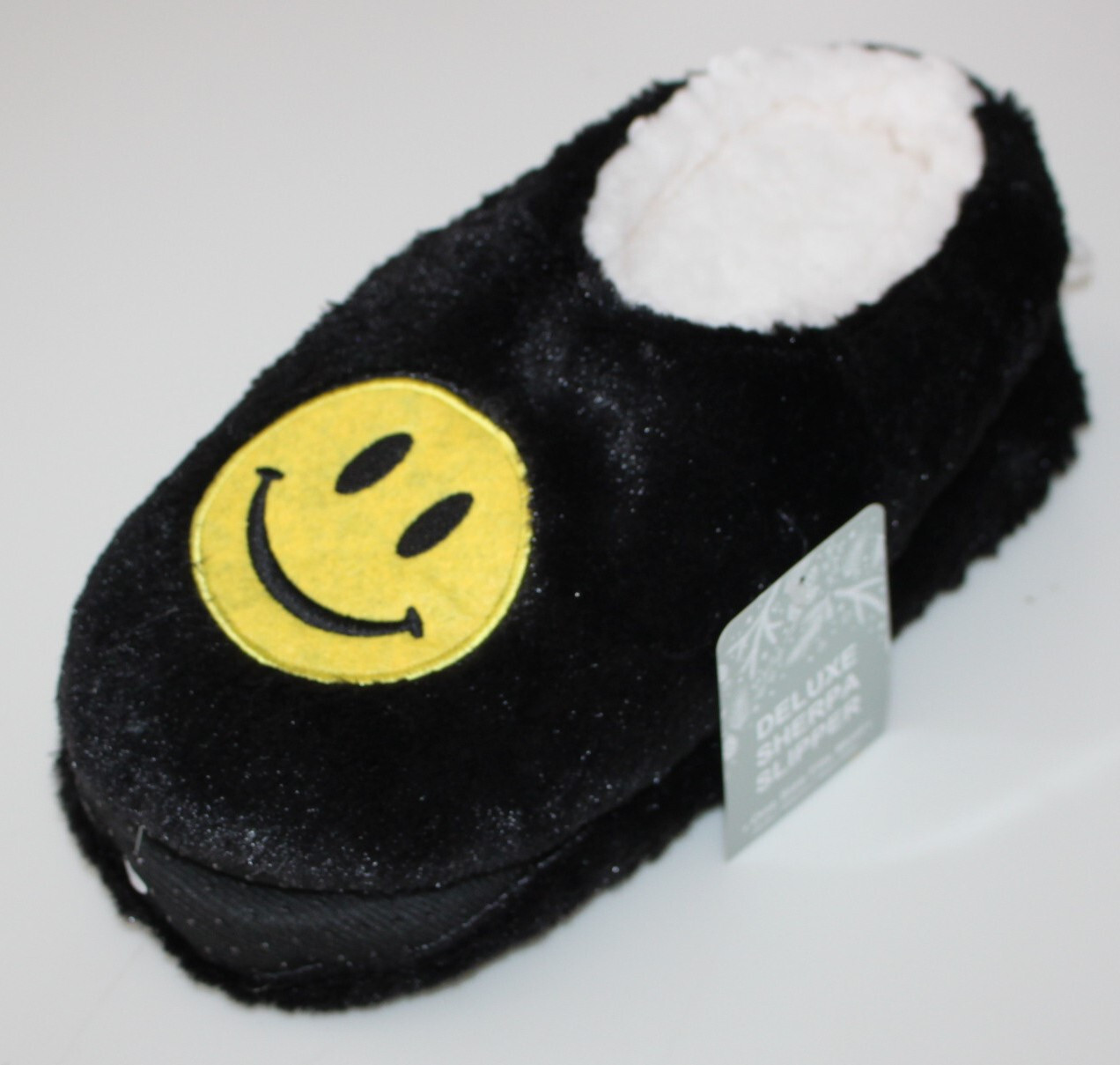 PANTOFOLA D’ORO Sherpa Deluxe Donna Nero con Faccia sorridente Giallo Pantofole Antiscivolo Taglia 1