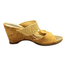 Coach and Four Vedia T-Strap Sandals Womens Size 9.5M Brown Wedge Heel Cork Sole