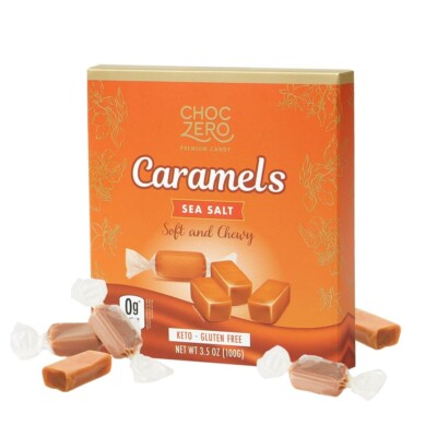 ChocZero Sugar Free Caramels - Keto Candy - All Natural, Soft Low Carb 3.5oz Box