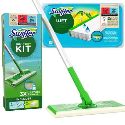 Swiffer Staubmagnet Wet+Dry Kit Starterset mit 1 Stab 15x wet + 8 Dry Tücher #62