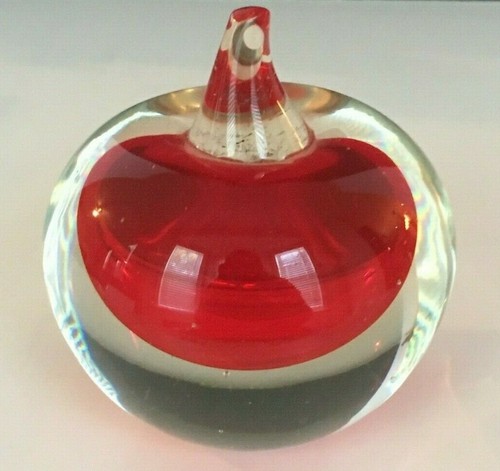 Apple Paperweight Glass Clear Red Teacher Desk Principal Office Decor 4 inch - Picture 2 of 6