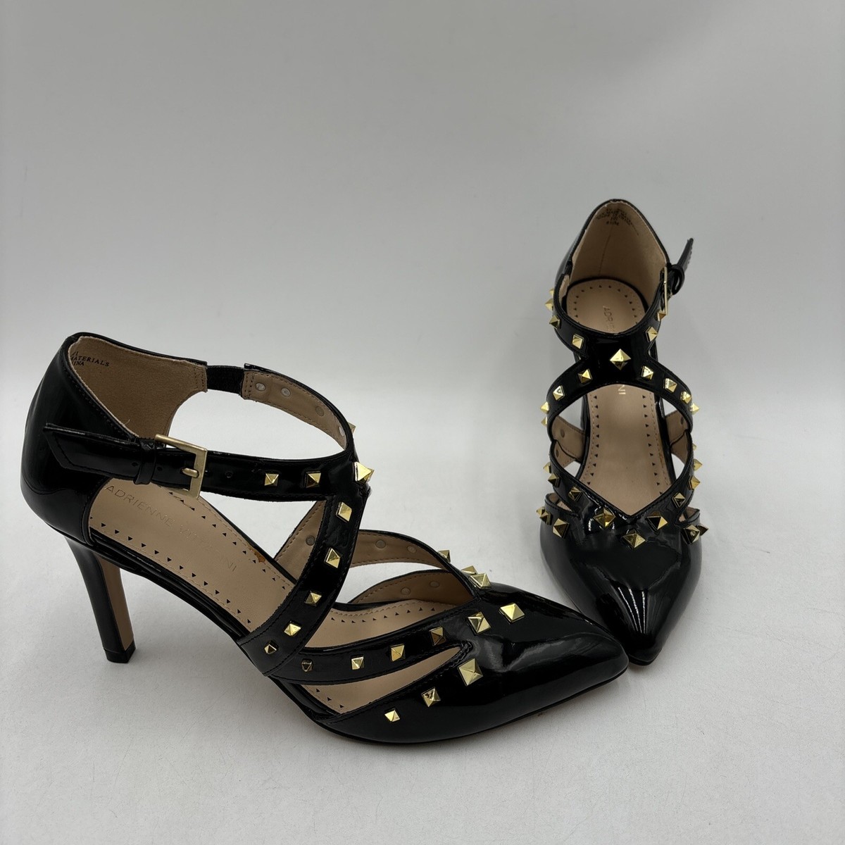 Adrienne Vittadini NAVI Black Synthetic Pointed Toe Studded High Heels Size  - Main Image