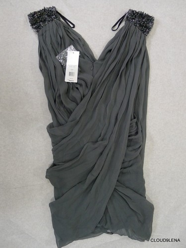 NEU MIT ETIKETT FRENCH CONNECTION GRAINGERS Pailletten Schultern drapiertes Seidenkleid Gr 0 $ 298 - Bild 7 von 9