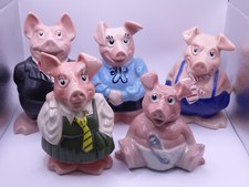 Vintage Nat West Wade Piggy Banks Set of 5 Complete with Original Stoppers