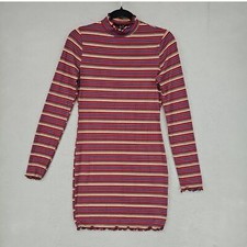 FOREVER 21 Striped Long Sleeve Lettuce Hem Dress - Size L