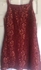Ladies 14 Made in USA Scott McClintock dress sleeveless red gold womens party