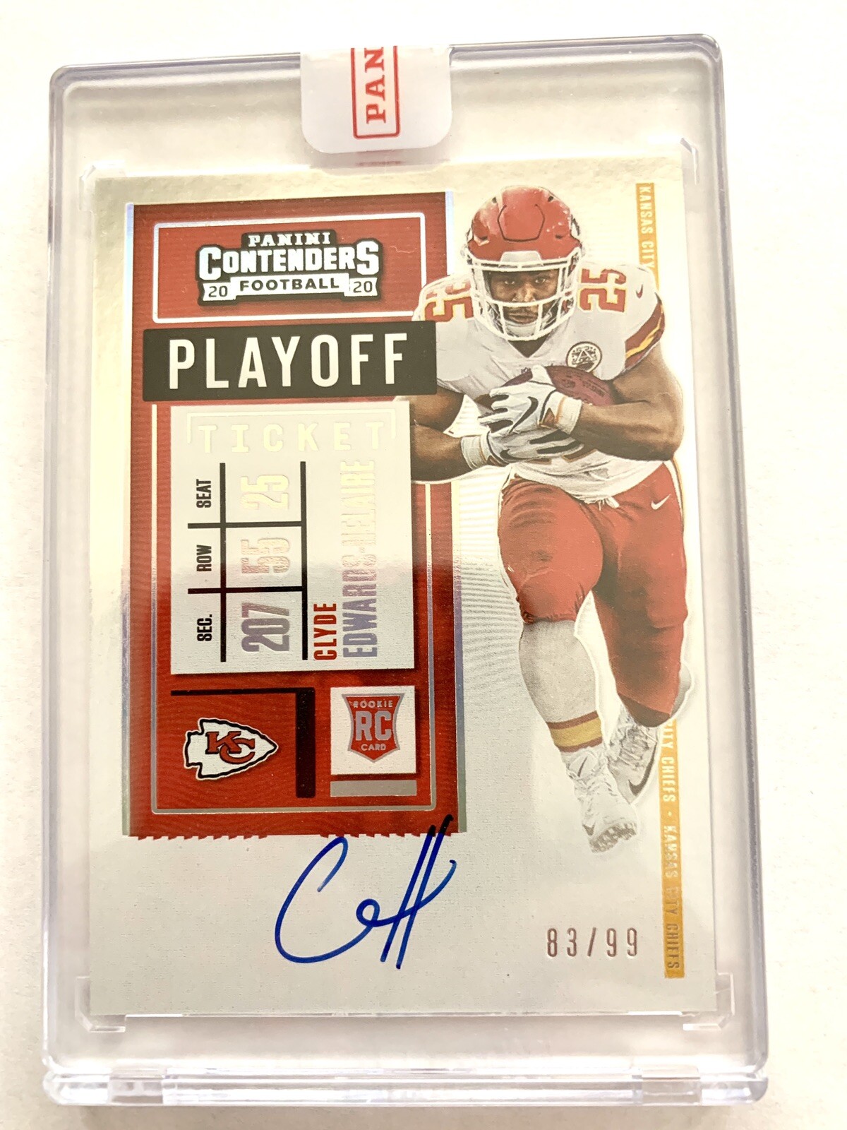 2020 Contenders RPS Playoff Ticket /99 Clyde Edwards-Helaire Rookie Auto RC