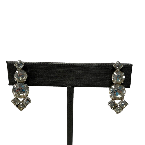 Vintage Screw Back Earrings Clear Rhinestone Statement Dangle Drop eBay
