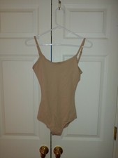 New Women Eurotard Nude Tan Tank V Back Adjustable Straps Leotard Adult L