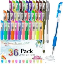 Aen Art Glitter Gel Pens for Adult Coloring Books, 36 Colors Gel Marker Set C...