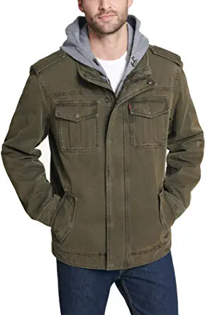 Washed Cotton Hooded Military Jacket 